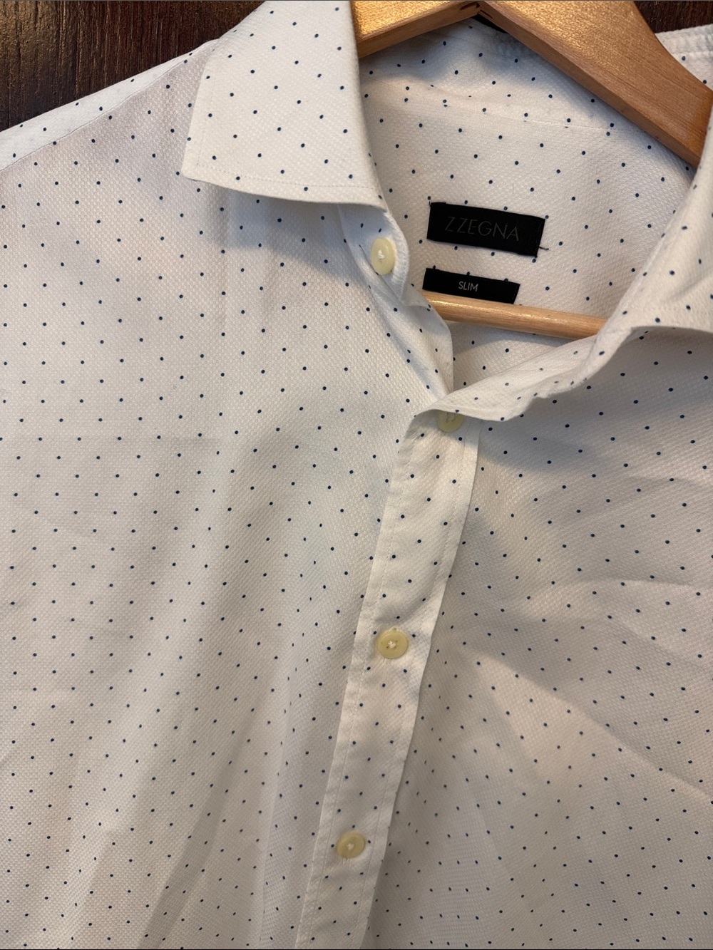 Z Zegna White Shirt with Navy Microdot Pattern